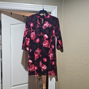 Studio One Black and Pink Floral Long Sleeve Dress